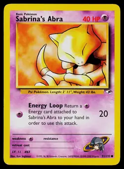 Pokemon Card Gym Heroes Sabrina's Abra 91/132 Vintage - Image 1