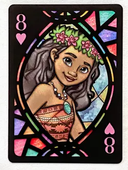 Japan Disney MOANA Stained Glass 8 of Hearts Playing Card w/Sleeve & Top Loader! - Image 1