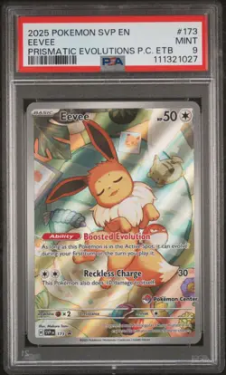 2025 POKEMON PRISMATIC EVOLUTIONS POKEMON CENTER ETB SVP PROMO #173 EEVEE PSA 9 - Image 1