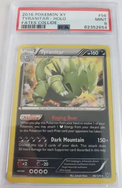 2016 Pokemon XY Fates Collide Tyranitar Holo 56/124 PSA 9 Mint USA - Image 1