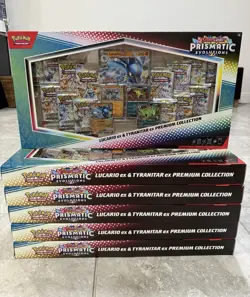 Pokemon Prismatic Evolutions Lucario Ex & Tyranitar Ex Premium Collection - Image 1