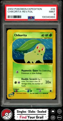 PSA 9 MINT Chikorita Reverse Holo #99 2002 Pokemon Expedition - Image 1
