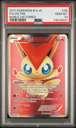 Pokemon 2011 Noble Victories Victini #98 Full Art Holo PSA 10 Gem Mint - Image 1