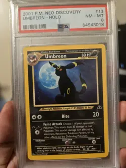 Pokemon Umbreon Neo Discovery Holo Rare Card #13 PSA 8 - Image 1