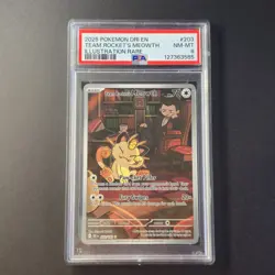 Pokemon TCG Team Rockets Meowth Card 203/182 Destined Rivals Set PSA Nm-mt 8 - Image 1