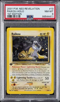 2001 POKEMON NEO REVELATION 1ST ED #13 RAIKOU-HOLO PSA 8 - Image 1