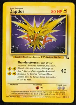 Zapdos 1999 Vintage WotC Regular Rare Fossil Pokemon Card 30/62 (LP) - Image 1