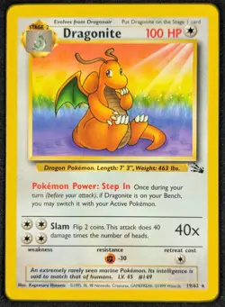 Dragonite 1999 Vintage WotC Regular Rare Fossil Pokemon Card 19/62 (LP) - Image 1