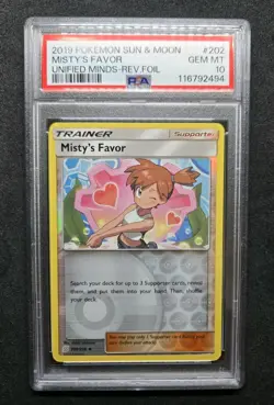 2019 Pokemon Sun & Moon Unified Minds Misty's Favor 202/236 Reverse Holo PSA 10 - Image 1