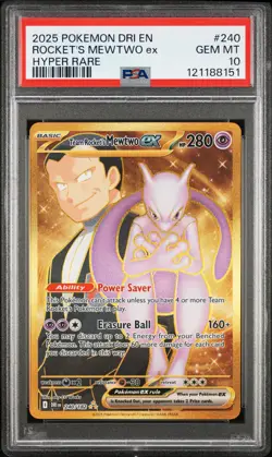2025 POKEMON DRI EN-DESTINED RIVALS HYPER RARE TEAM ROCKET'S MEWTWO EX PSA 10 - Image 1