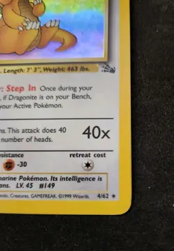 Dragonite 1st EDITION 4/62 Fossil Holo Vintage Pokemon - LP+/NM- - Image 4