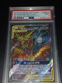 Pokemon 2019 Moltres Zapdos Articuno GX #SM210 Hidden Fates ETB Promo PSA 9 - Image 1