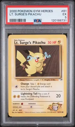 81/132 Lt. Surge's Pikachu 2000 Pokemon Gym Heroes PSA 5 - Image 1