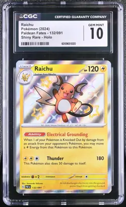 Pokemon TCG Raichu 132/091 (2024) Paldean Fates Shiny Rare CGC 10 - Image 1