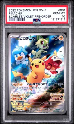 2022 POKEMON JPN SV PROMO SCARLET & VIOLET PRE-ORDER #001 PIKACHU PSA 10 - Image 1