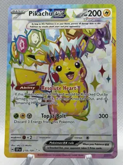 Pokemon TCG Pikachu EX Ultra Rare Holo Card 219/191 Surging Sparks - Image 1