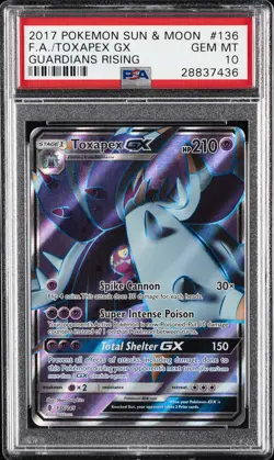 2017 POKEMON SUN & MOON GUARDIANS RISING #136 FULL ART/TOXAPEX GX PSA 10 - Image 1