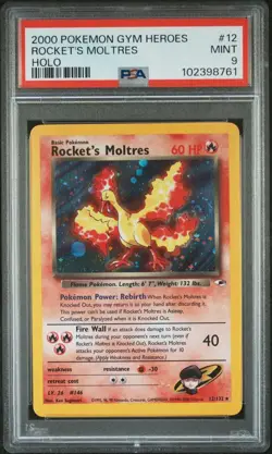 BLAINE'S MOLTRES 12/132 | PSA 9 | Gym Heroes WOTC Holo Graded Pokemon Card - Image 1