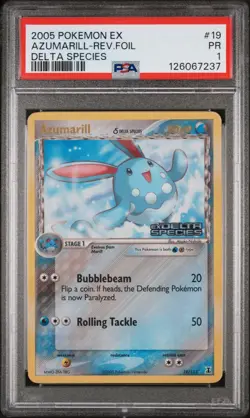 PSA 1 Azumarill 19/113 EX Delta Species 2005 Reverse Holo Rare Pokemon Card TCG - Image 1