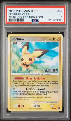 PSA 1 Pichu 45/100 Platinum Diamond Pearl 2008 Stamped Pokemon Card TCG - Image 1