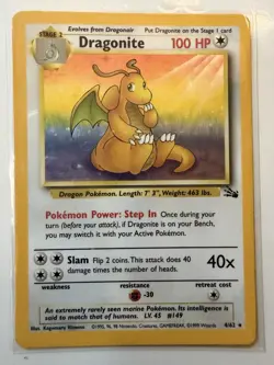 Pokemon TCG Dragonite 4/62 LP Fossil Unlimited Holo Rare - Image 1