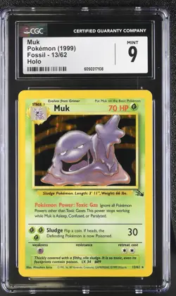 CGC 9 MINT Muk 1999 Fossil 13/62 Holo Pokemon Card - Image 1