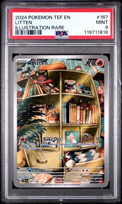 2024 Pokemon TEF EN Litten Illustration Rare #167 PSA 9 Mint - Image 1