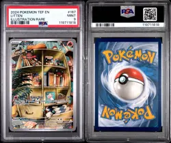 2024 Pokemon TEF EN Litten Illustration Rare #167 PSA 9 Mint - Image 3