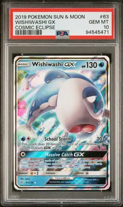 2019 Pokemon Sun & Moon Cosmic Eclipse Wishiwashi GX #63 PSA 10 GEM MINT - Image 1