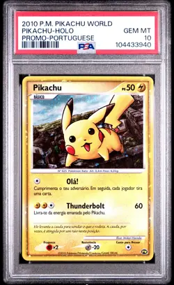 2010 POKEMON PIKACHU WORLD PROMO PORTUGUESE PIKACHU-HOLO PSA 10 - Image 1