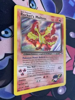 ROCKET'S MOLTRES Gym Heroes POKEMON Holo Foil Trading Card 12/132 TCG WOTC MP - Image 2
