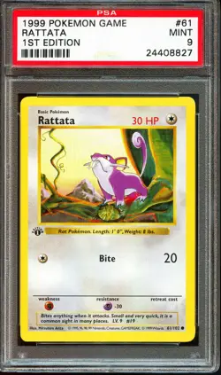 PSA 9 MINT Rattata 61/102 1st Edition Shadowless Base Set 1999 Pokemon Card - Image 1