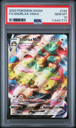 2020 POKEMON SWORD & SHIELD #142 FULL ART/SNORLAX VMAX PSA 10 - Image 1