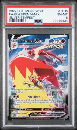 2022 POKEMON SWORD & SHIELD SILVER TEMPEST #TG15 FULL ART/BLAZIKEN VMAX PSA 8 - Image 1
