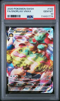 2020 POKEMON SWORD & SHIELD #142 FULL ART/SNORLAX VMAX PSA 10 - Image 1