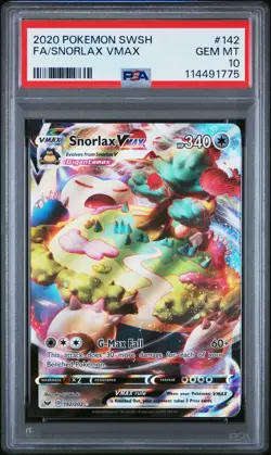 2020 POKEMON SWORD & SHIELD #142 FULL ART/SNORLAX VMAX PSA 10 - Image 1