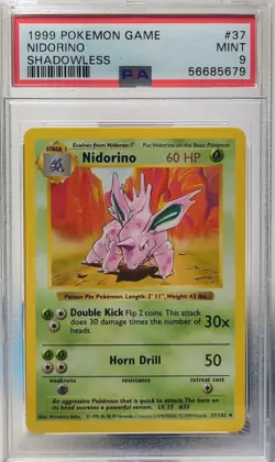 ✅1999 Pokemon Nidorino 37/102 Base Set Shadowless - PSA 9 Mint - WOTC✅ - Image 1