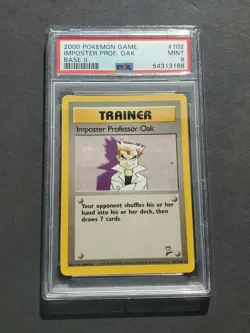 Pokemon PSA 9 IMPOSTER PROFESSOR OAK 102/130 - BASE SET 2 RARE TRAINER - MINT - Image 1