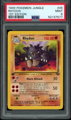 1999 Pokemon Jungle Unlimited 1st Edition Rhydon #45 45/64 PSA 9 Fresh Grade! - Image 1