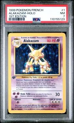 PSA 7 NM FRENCH Alakazam 001/102 1ST EDITION Base Holo Pokemon 1999 - Image 1