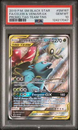 2019 POKEMON SM BLACK STAR PROMO #SM167 FULL ART/CELEBI & VENUSAUR GX PSA 10 - Image 1