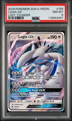 2018 POKEMON SUN & MOON LOST THUNDER #159 LUGIA GX PSA 8 - Image 1