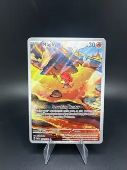 Pokemon TCG Magby Rare Holo Card 186/182 Sv04: Paradox Rift Illustration NM - Image 1