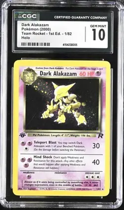 🌗🌓 CGC 10 1st Edition HOLO Dark Alakazam 1/82 Gem Pokemon Team Rocket 2000 - Image 1