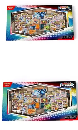2 x Pokemon Prismatic Evolutions Lucario EX and Tyranitar EX Premium Collection - Image 1