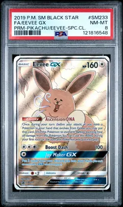 2019 POKEMON SM BLACK STAR PROMO #SM233 FULL ART/EEVEE GX PSA 8 - Image 1