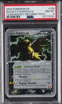 2004 POKEMON EX TEAM ROCKET RETURNS #106 ROCKET'S ZAPDOS EX-HOLO PSA 8 - Image 1