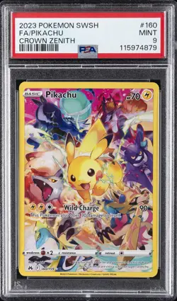 2023 POKEMON SWORD & SHIELD CROWN ZENITH #160 FULL ART/PIKACHU PSA 9 - Image 1