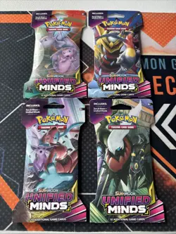 Pokemon Sun & Moon Unified Minds Sleeved Booster Packs Complete Art Set of 4 - Image 1