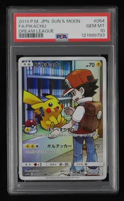 PSA 10 Pokemon Card Pikachu 054/049 Holo Japanese Sun & Moon Dream League 2019 - Image 1